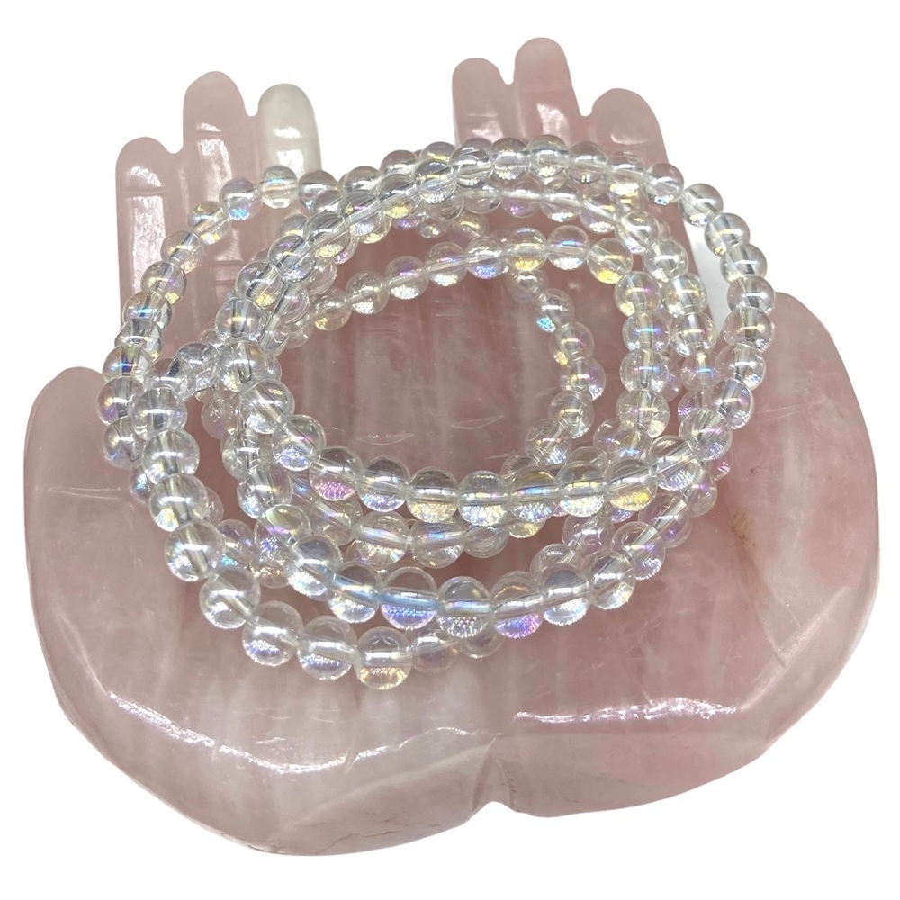 6mm Angel Aura Clear Quartz Beaded Stretch Bracelet Gemstone Stone Crystal